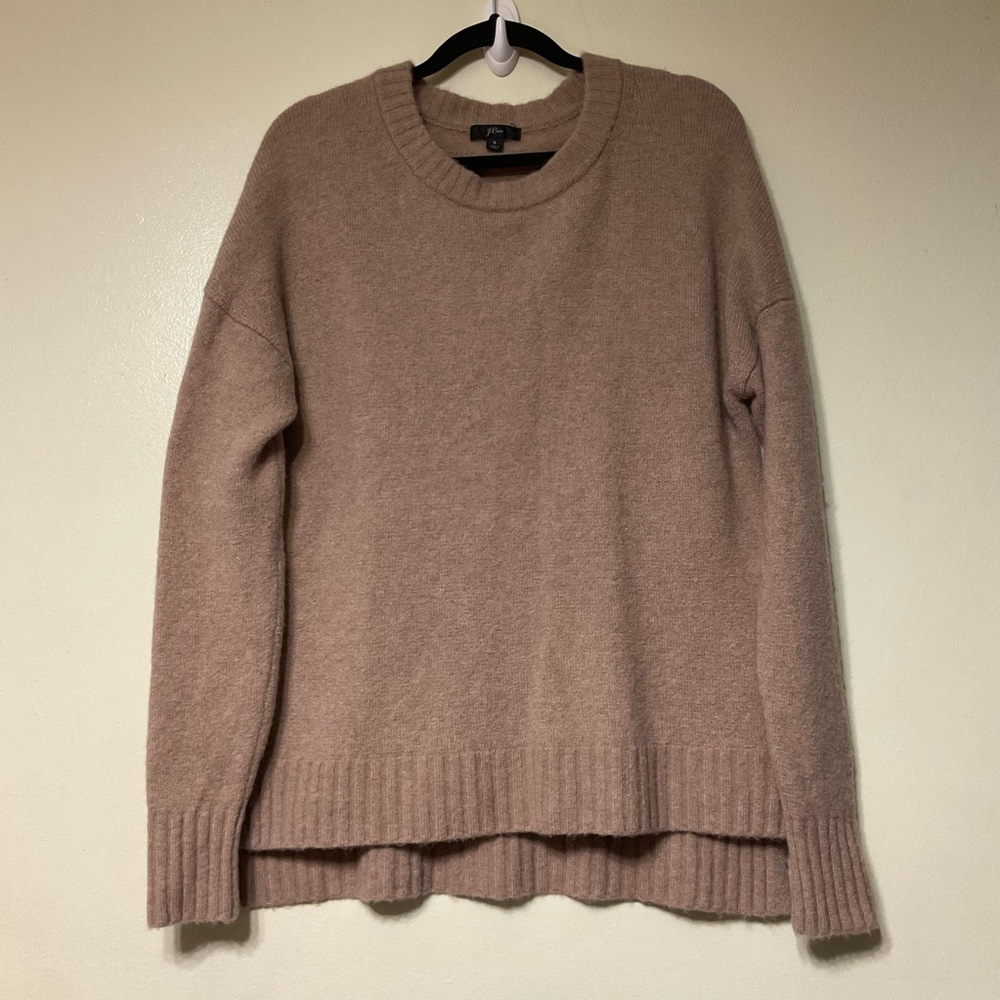 J Crew Tan Merino Wool Blend Oversized Sweater Sz S Minimalist Capsule wardrobe